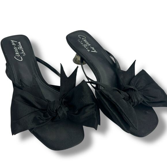 Circus New York Black Heels Size 9.5 Bow Kitten Heel Thong Flip Flop Sandals EUC - Picture 9 of 11